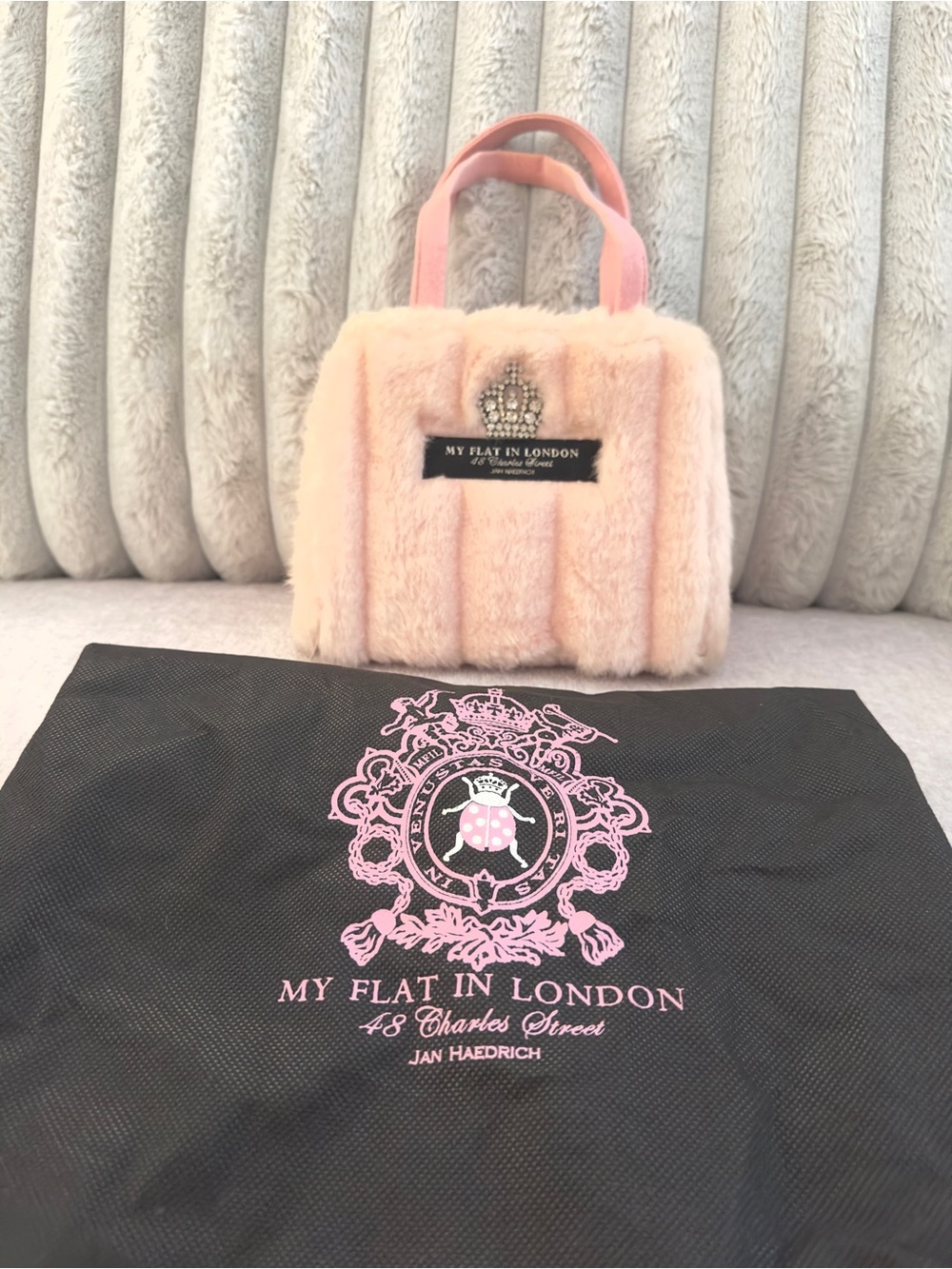 My Flat In London Blush Pink Faux-Fur Mini Tote with dust bag